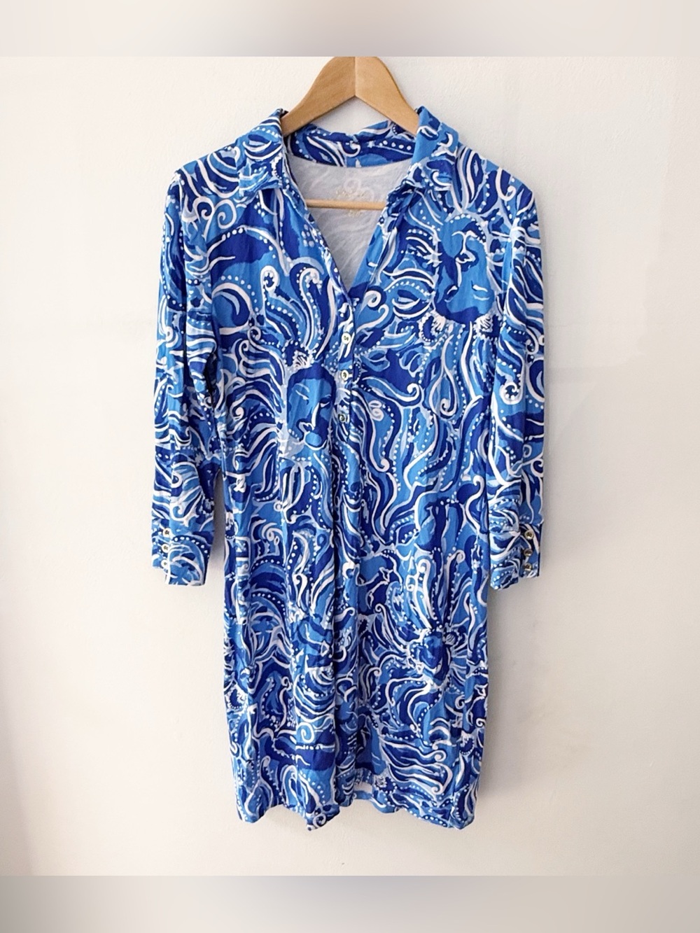 Lilly Pulitzer Women Ansley Coastal Blue Whispurr Polo Dress Medium Old Money